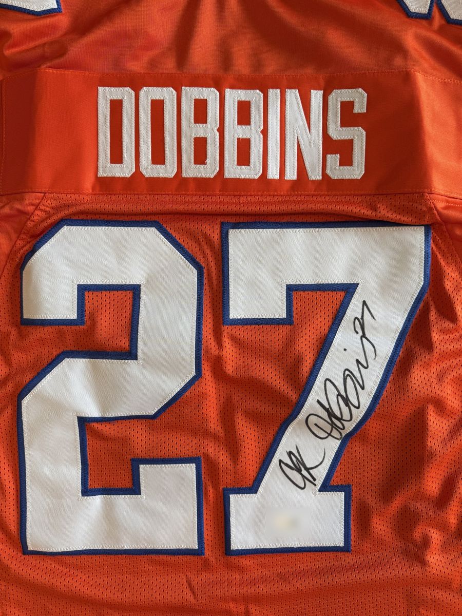 J.K. Dobbins, Custom Broncos orange throwback jersey