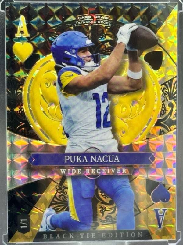 2026 Wild Card 5 Card Draw Stacked Deck Jumbo Crystal Holo Diagonal Gold Ace of Hearts Puka Nacua #SDJH-PNN 1/1